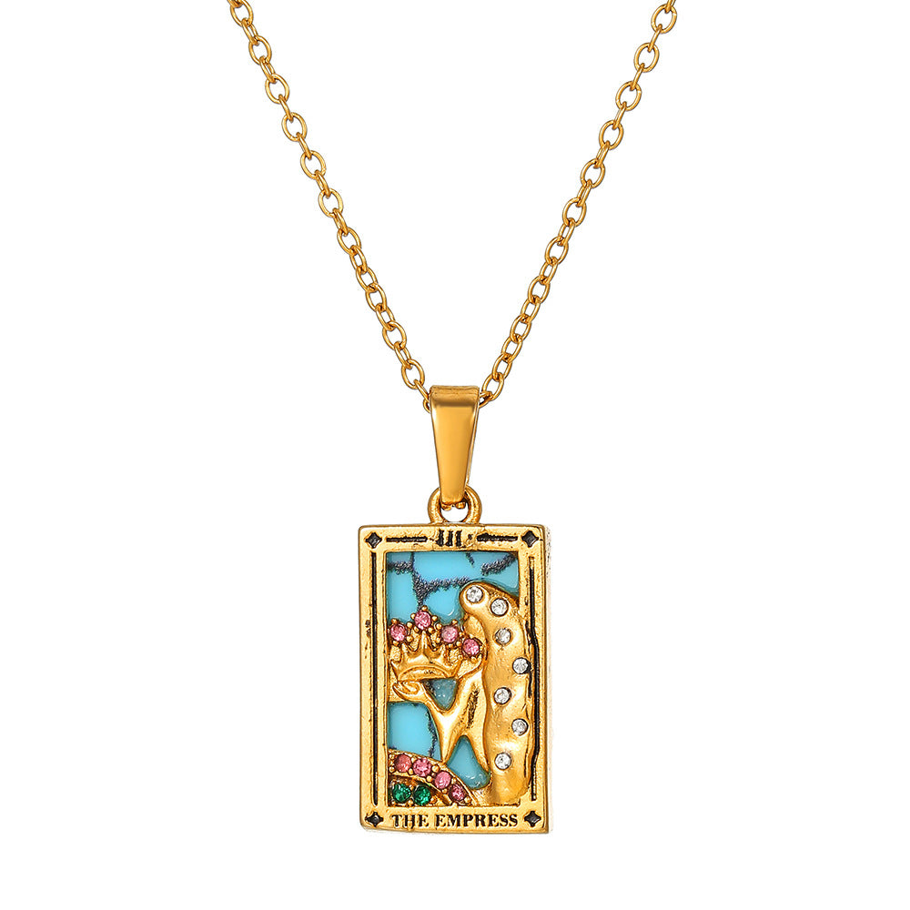 Vintage Stainless Steel Oil Drop Tarot Pendant Clavicle Chain